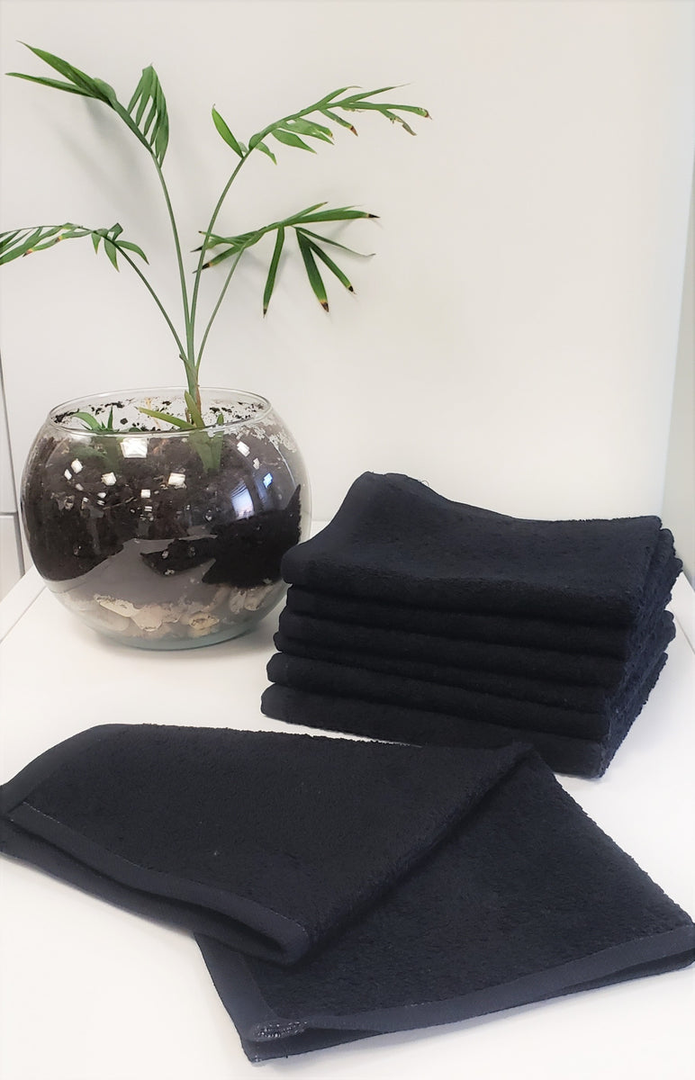 Black Bleach Proof Wash Cloth/Face Cloth/Makeup Towel 12x12 1 lbs