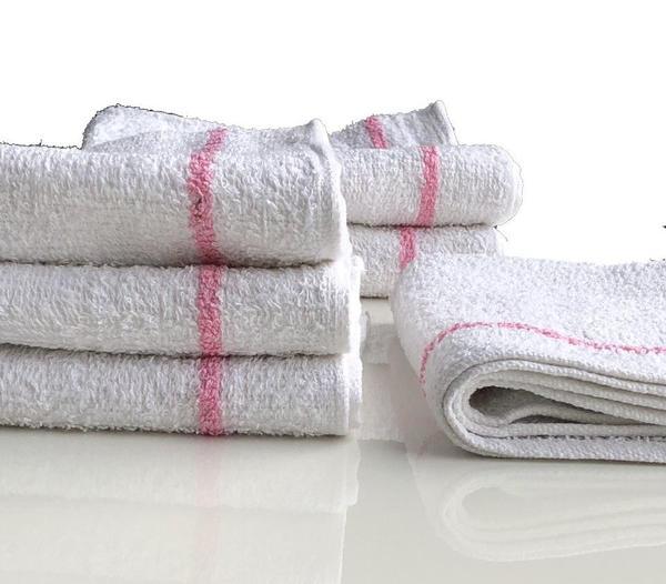 Salon Hand towel 16x27" White with 2 Pink Stripes - 10 Dozen - 120 Pieces