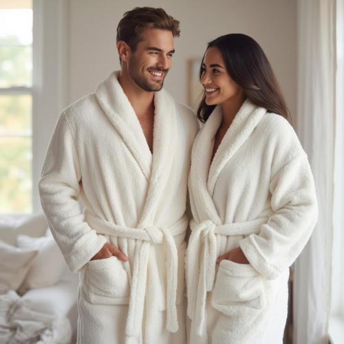 Microfiber Coral Fleece Bath Robe | Shawl Collar White