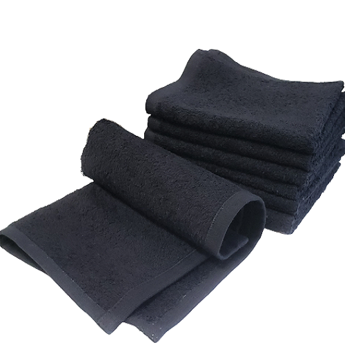 13x13 - Black 100% Cotton Bleach Shield Washcloths