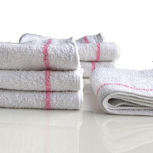 White Salon Hand Towel With 2 Pink Cherry Stripes 16x27