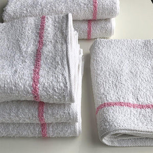 White Salon Hand Towel With 2 Pink Cherry Stripes 16x27"